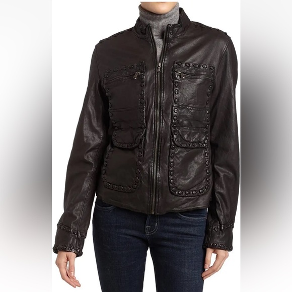 NEW What Goes Around Comes Around Beatriz Whipstitch Leather Jacket - Picture 1 of 5